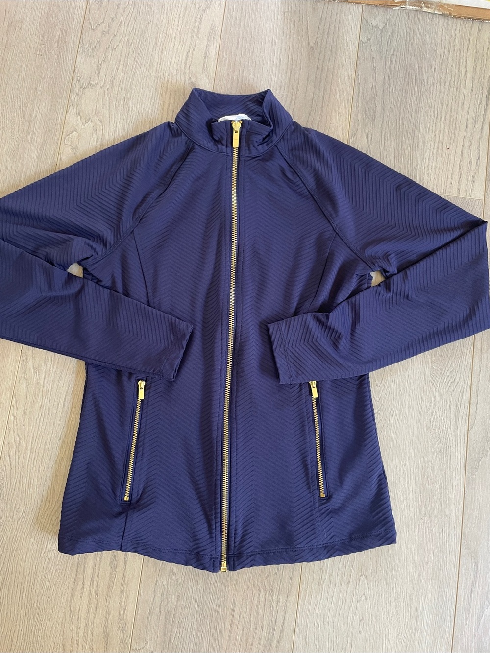 Sigrid Olsen Navy Zip-Front Jacket with Gold Zippers